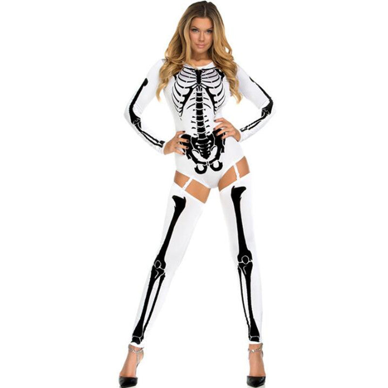 Costume de cosplay d'Halloween, uniforme de zombie avec crâne