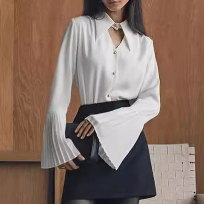 Camisa de manga larga ajustada con diseño calado para mujer