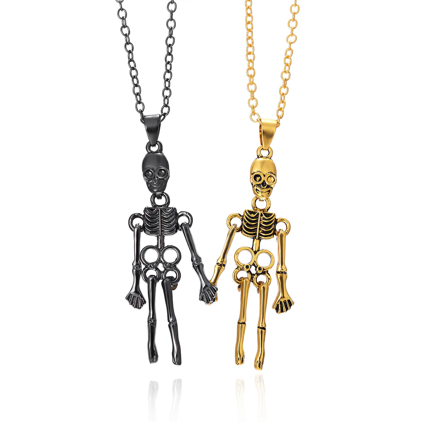 Collier vintage crâne fantôme main dans la main