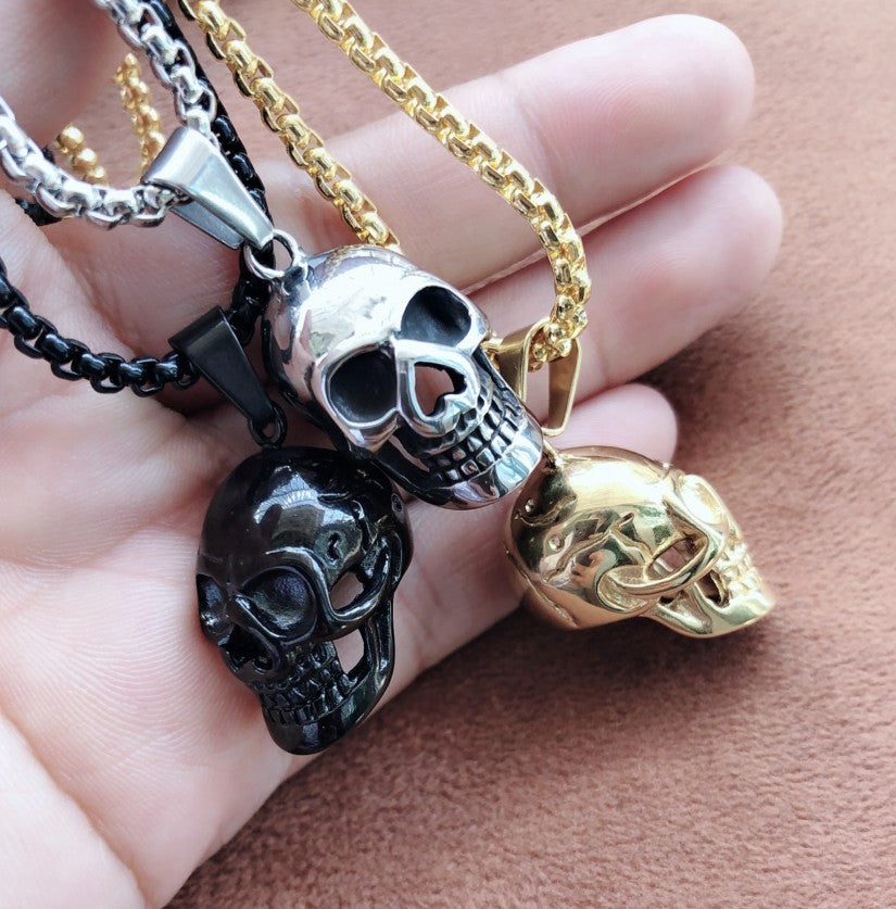 Collier tête de mort Halloween, style punk, accessoire tendance pour homme, en acier titane