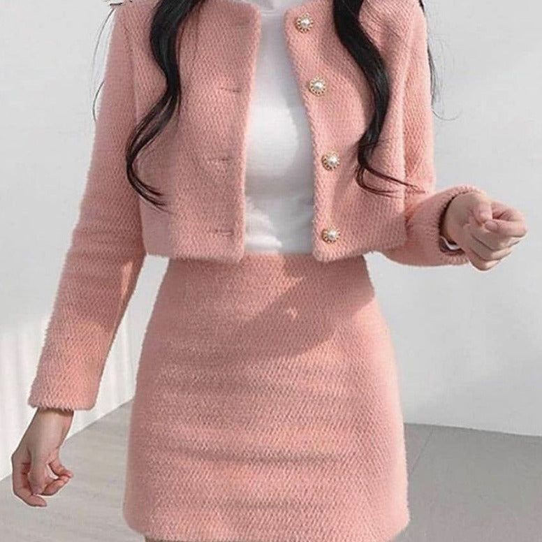 Ensemble Twinset en fourrure de style classique doux et super court