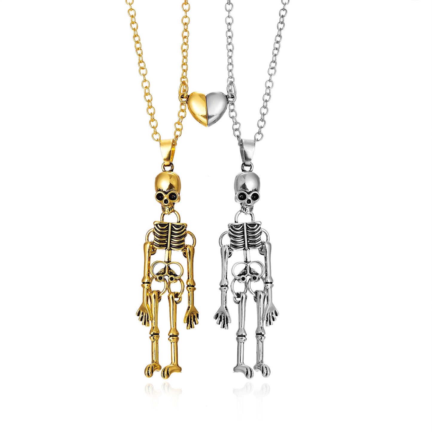 Collier vintage crâne fantôme main dans la main