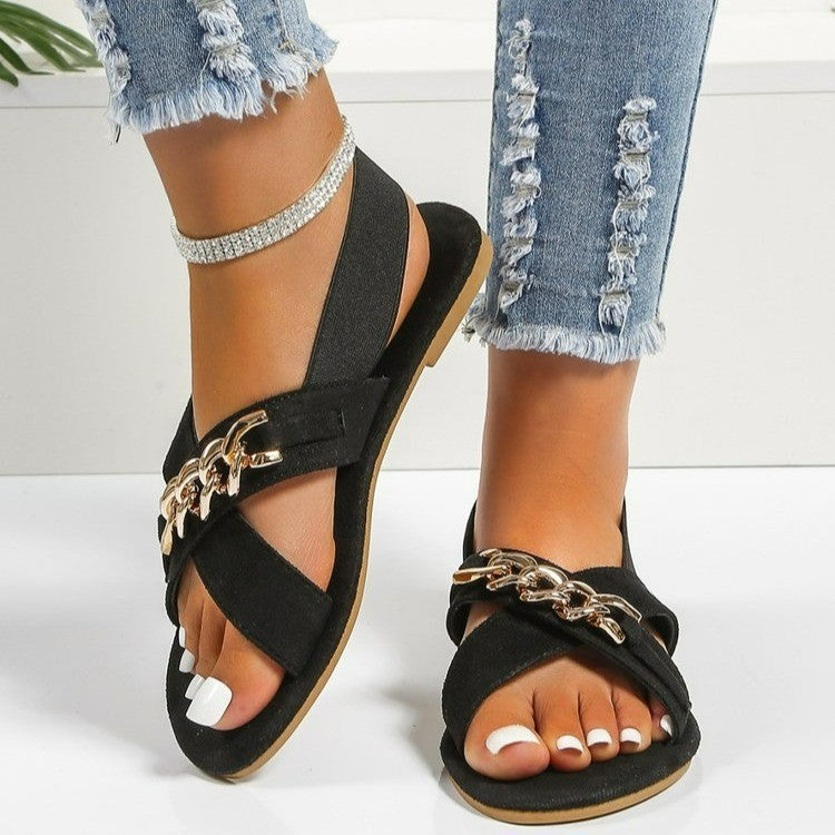 Sandales à chaînes, chaussures plates d'été pour l'extérieur