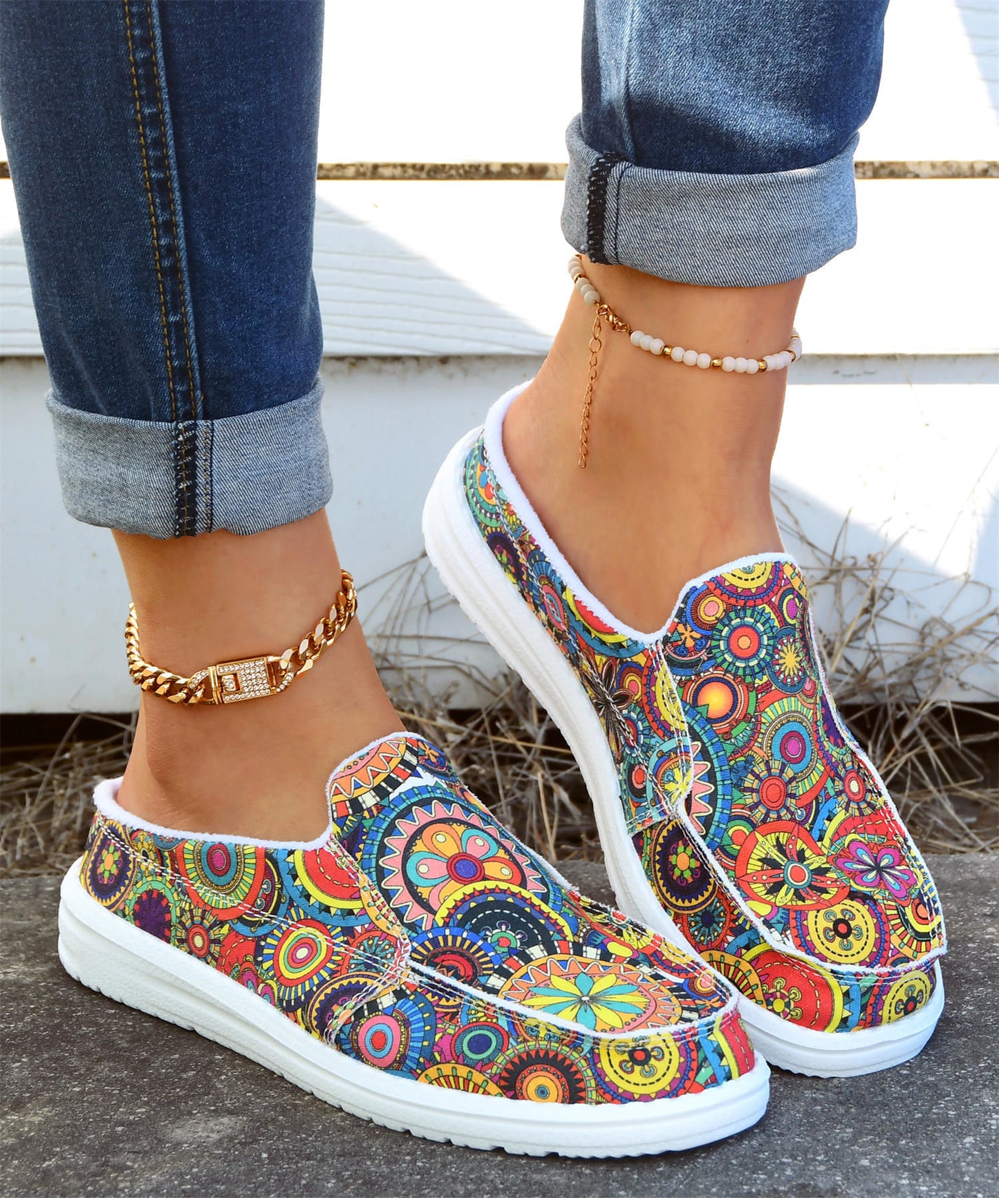Printemps et été, nouvelles pantoufles élégantes, vêtements d'extérieur, chaussures en tissu fleuri