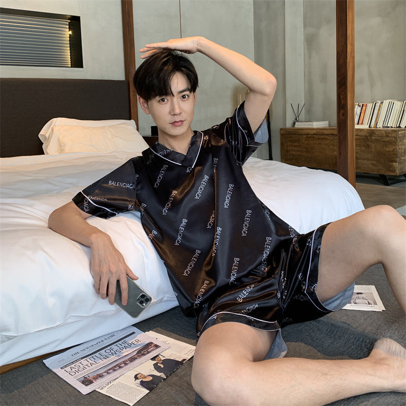 Pijamas para hombre de talla grande, talla grande, verano, cuello en V, seda de hielo, finos, para uso diario, para el hogar, tallas grandes, tallas grandes