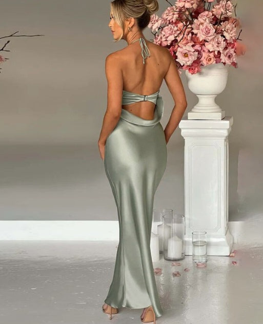 Robe sexy à col suspendu et dos ouvert pour femme, coupe ajustée, hanches enveloppées