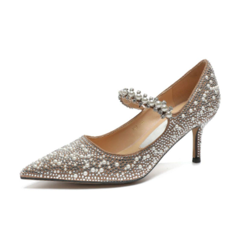 Tacones altos con punta de cristal y tacón de aguja para banquete de hadas