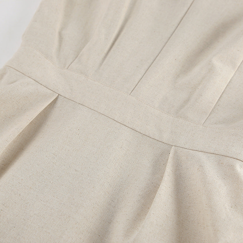 Combinaison décontractée taille haute en coton et lin à la française