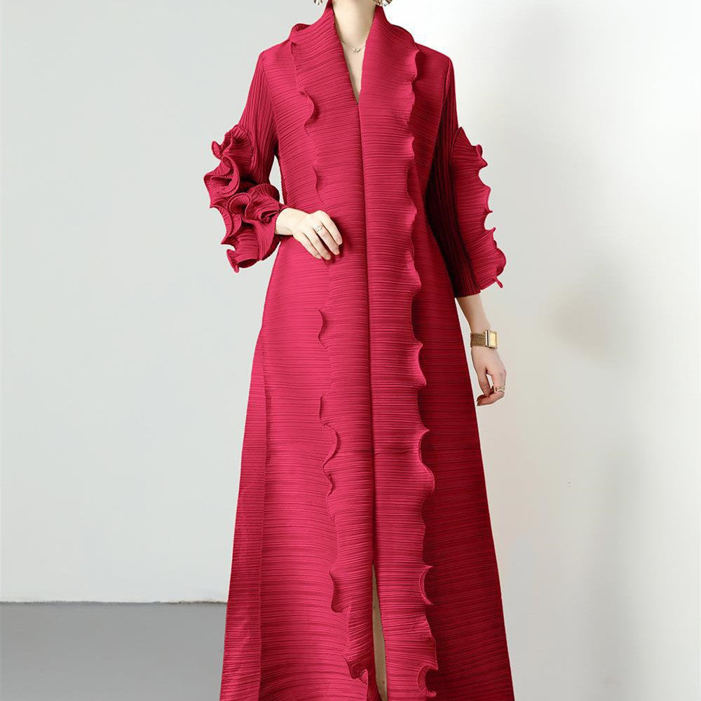 Vestido largo adelgazante con volantes y ondas