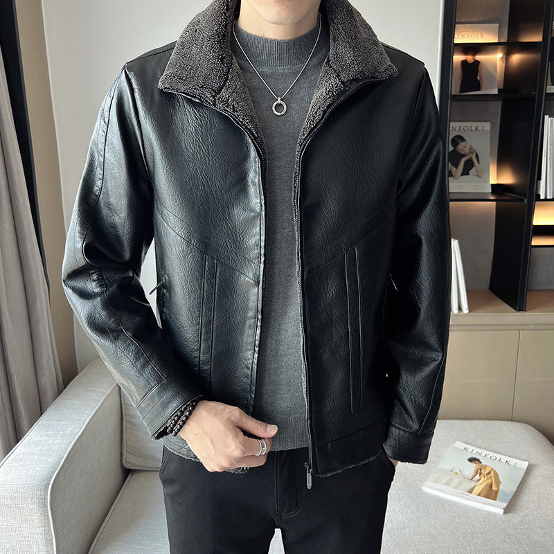 Vestes en cuir rembourrées en velours style Hong Kong pour hommes, grandes tailles