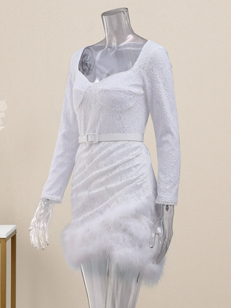 Lace Fur Patchwork Dress
