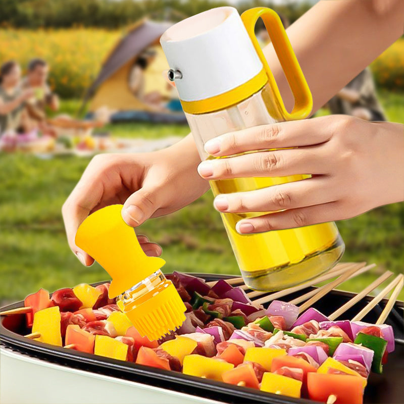 Dispensador de aceite 2 en 1 con cepillo de silicona, botella de vidrio en aerosol para aceite de barbacoa, botella de silicona para cocinar a la parrilla, condimentos, utensilios de cocina