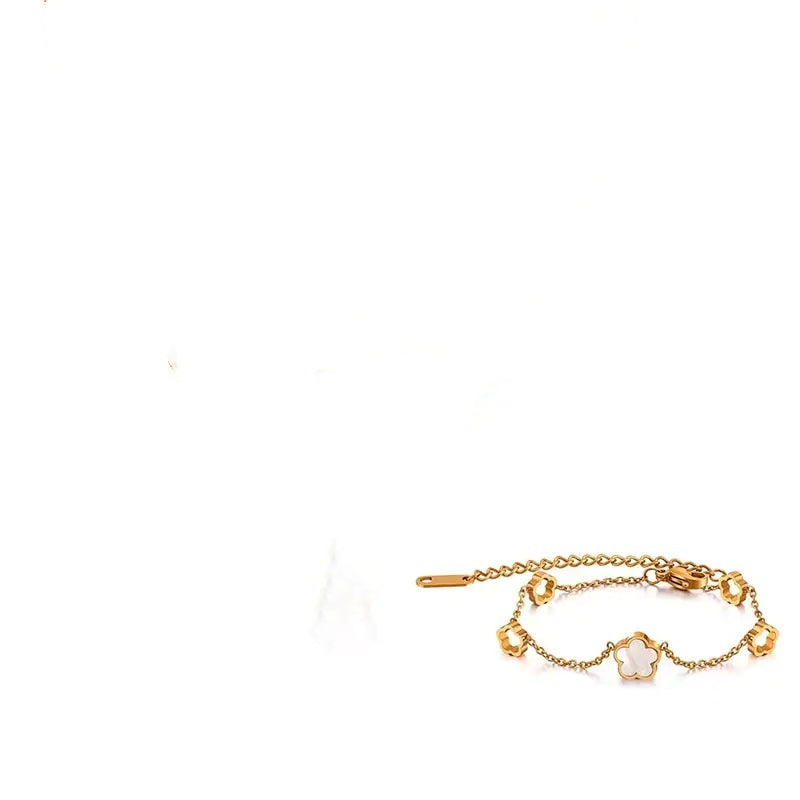 Collier en acier titane et coquillage blanc à cinq feuilles pour femme