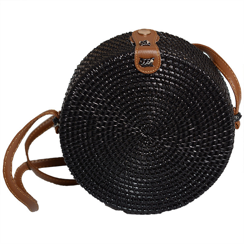 Sac en rotin tressé fait main, sac à bandoulière en PU tissé en paille teinte
