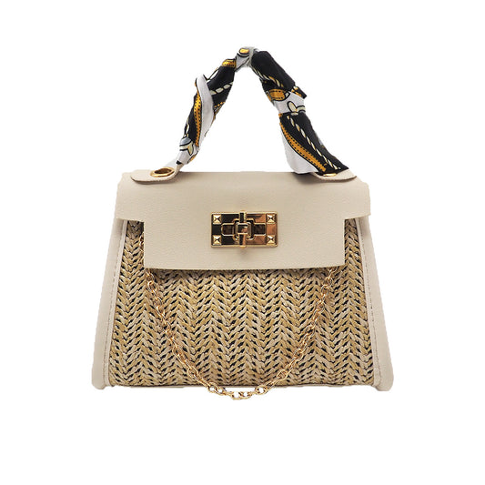 Sac pour fille, style pastoral, tissé, portable, en paille, à la mode