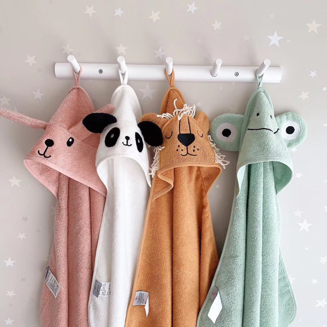 Serviette de bain absorbante en coton à capuche pour enfants, motif dessin animé mignon