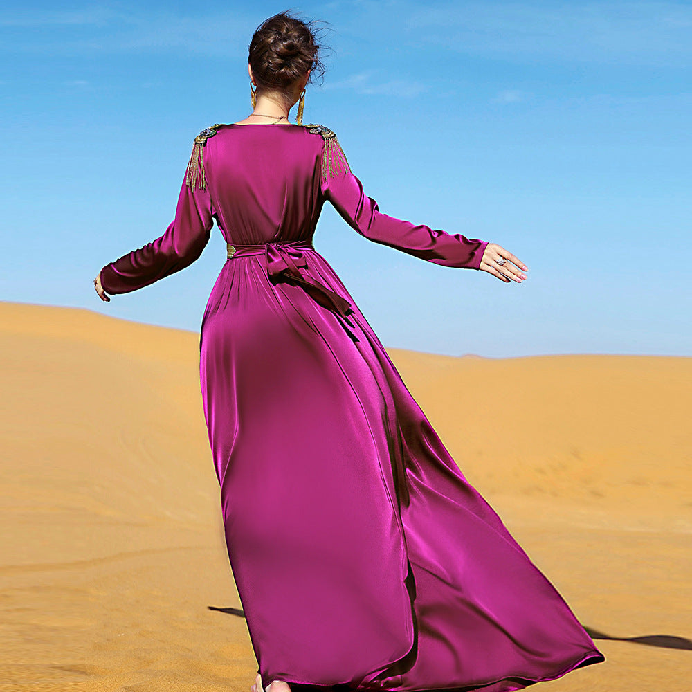 Robe longue à épaules dénudées rouge rose