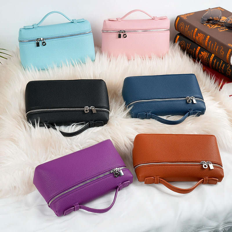 Mini Bag Lychee Pattern Handbag Ostrich Grain Small Square Bag Zipper Lunch Box Bag