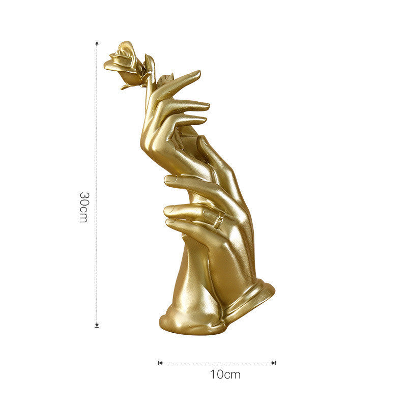 Adorno de resina con forma de rosa de lujo en forma de mano, color dorado y ligero