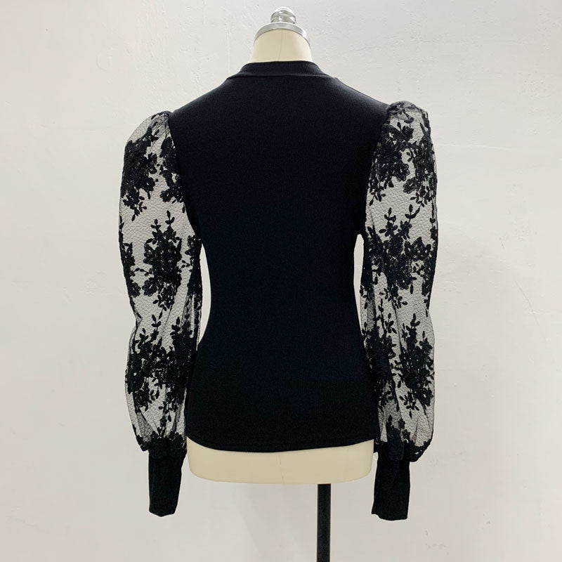 Flower embroidery long sleeve shirt