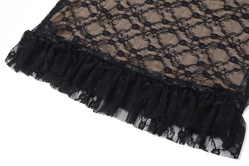 French Style Lace Lady Like Woman Style Dress Low-cut Slimming