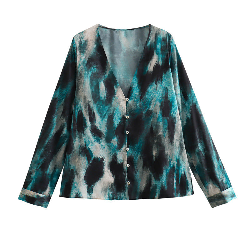 Fashion Printed V-neck Shirt Skirt Suit