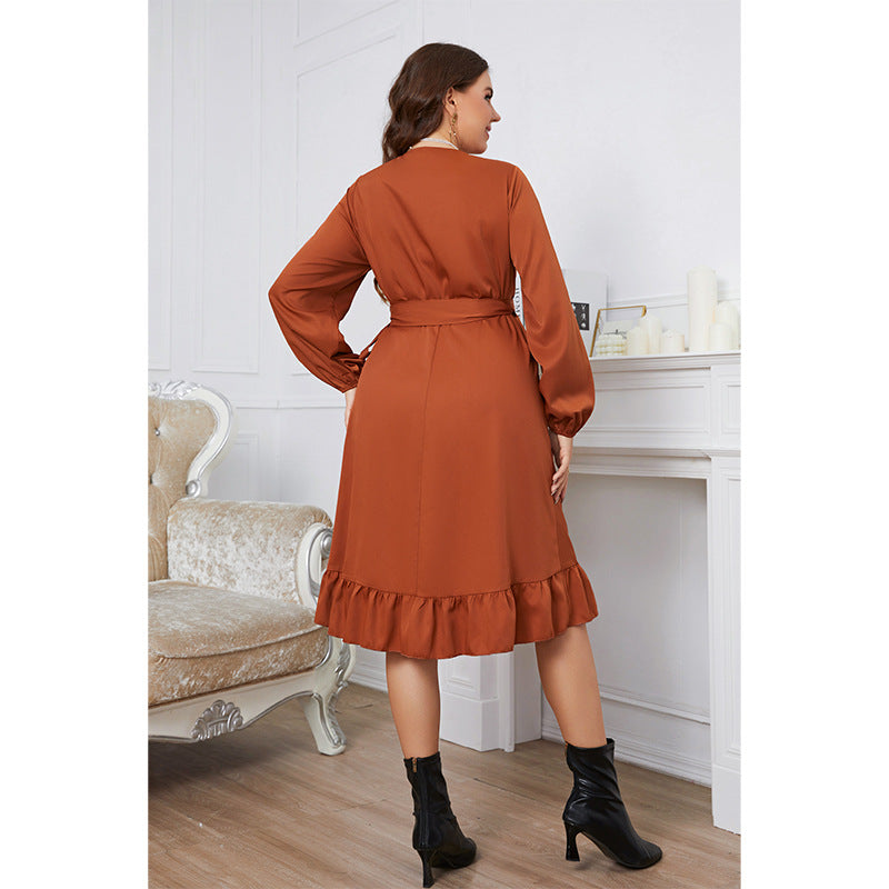 Vestido de cintura de una pieza de manga larga a la moda para mujer