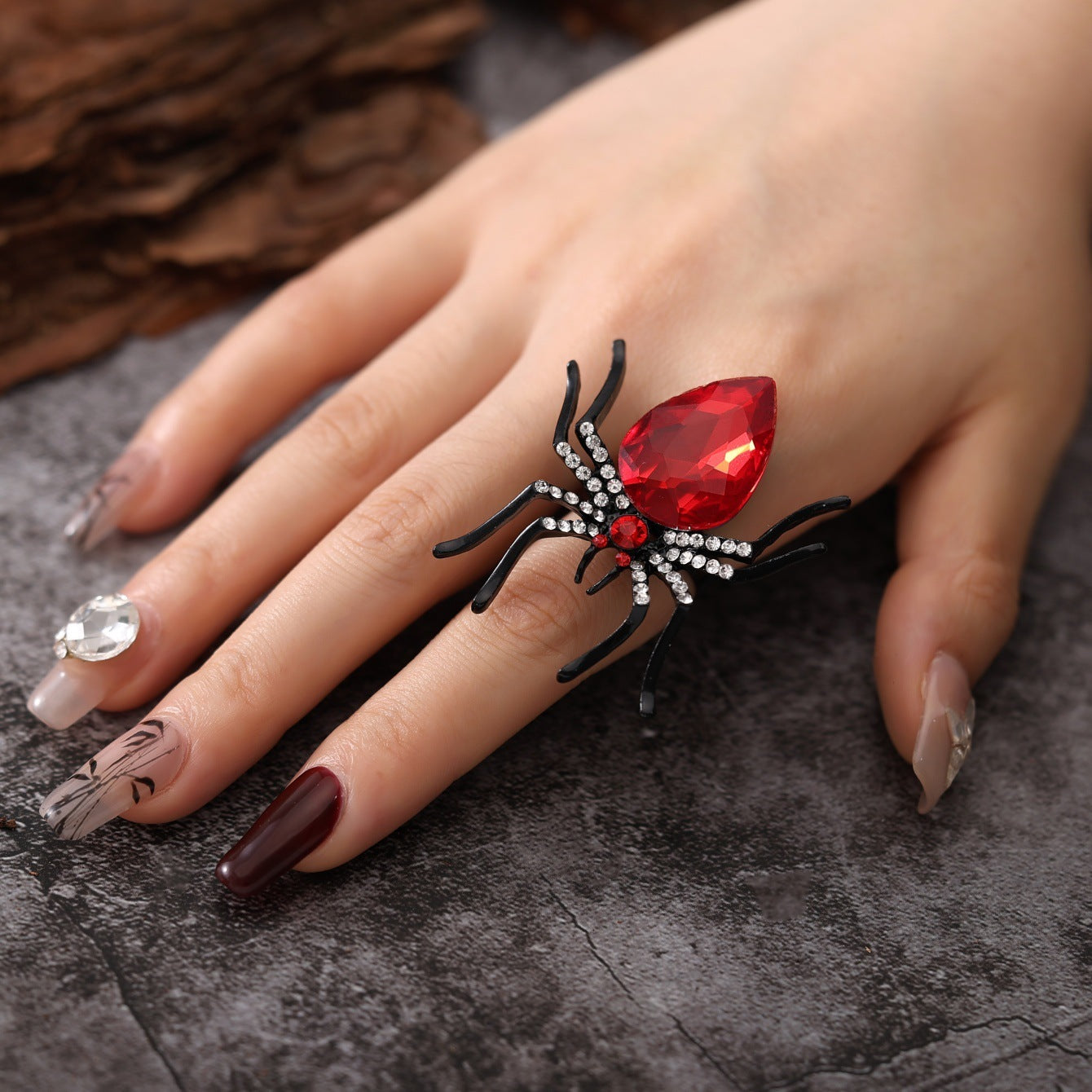 Anillo de araña de Halloween con diamantes de imitación, personalidad, anillos abiertos de moda para mujeres, accesorios de joyería