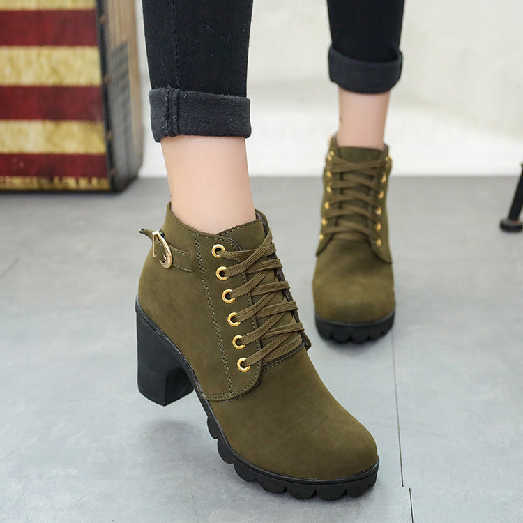 Botas de tacón de bloque grueso Botines con hebilla Zapatos de mujer
