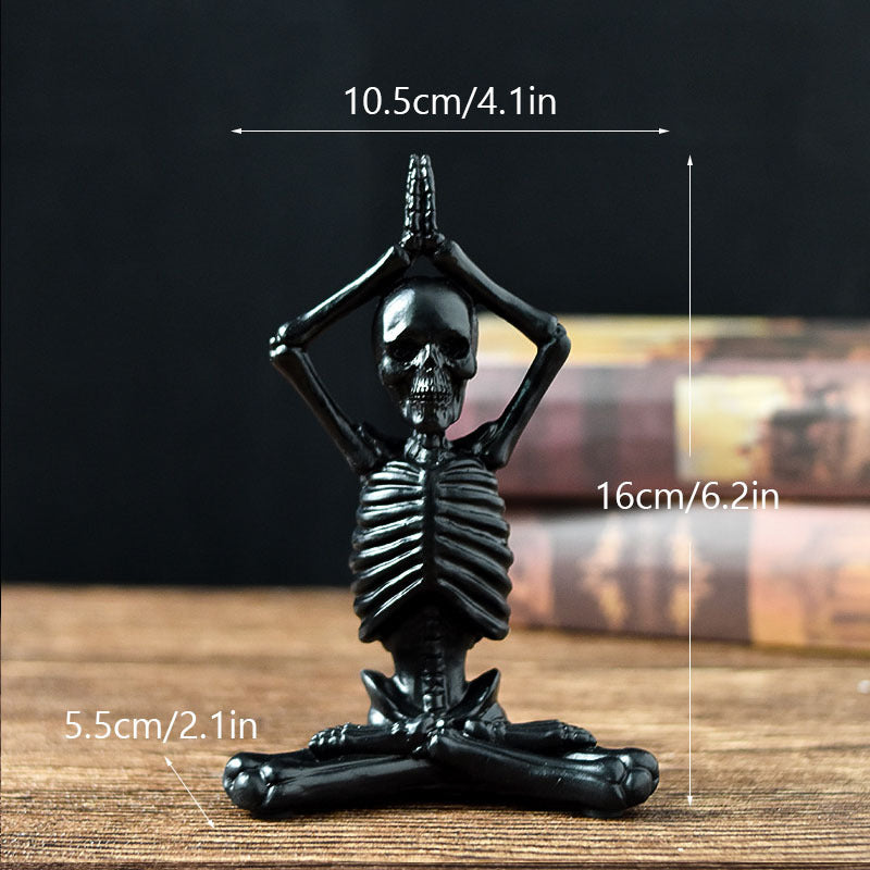 Adornos de resina para decoración de escritorio de terror de Halloween, modelado de características, esqueleto de calavera de yoga