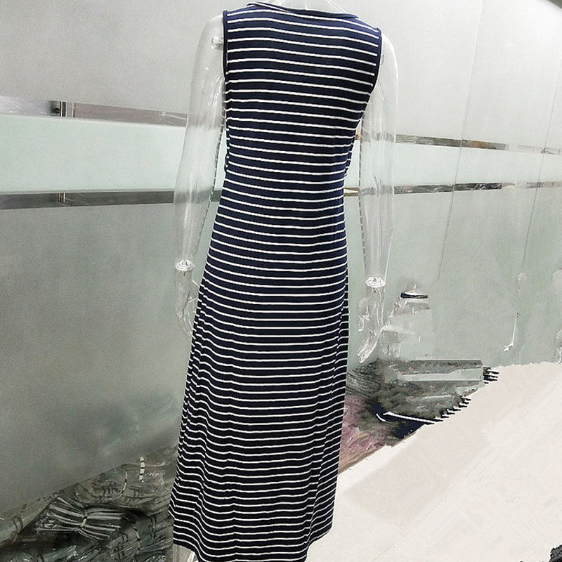 Vestido de lactancia con cuello redondo y rayas, de moda europea y americana, con cordones