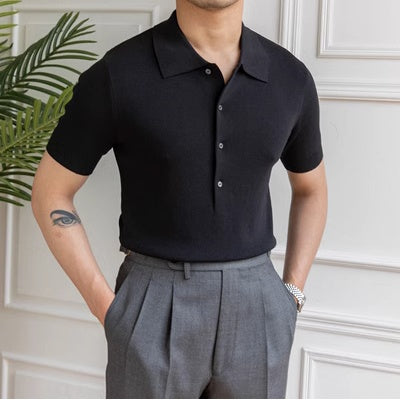 Polo slim à manches courtes de couleur unie