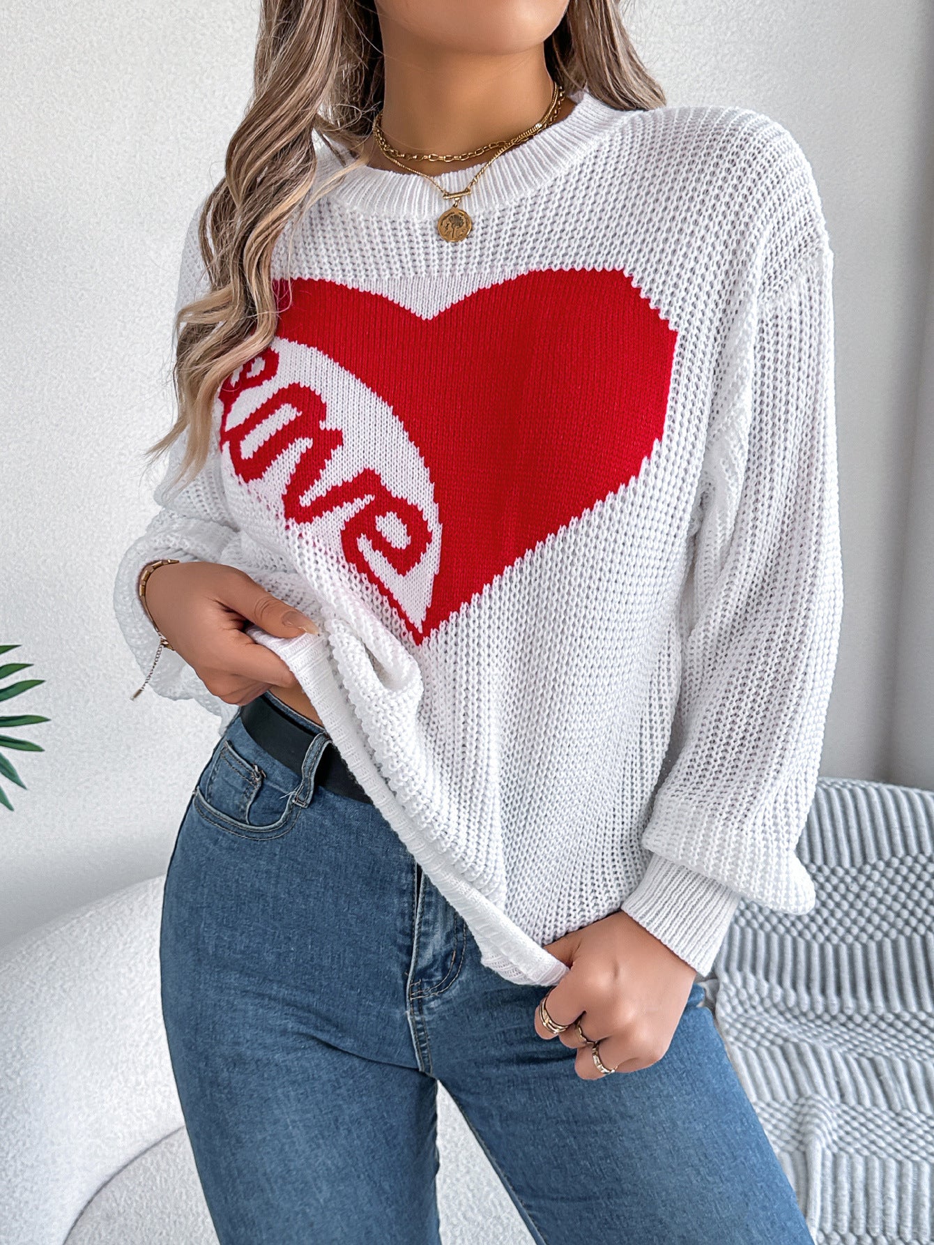 Suéter con estampado de amor para mujer, suéter holgado de manga larga de punto para otoño e invierno, ropa para el día de San Valentín