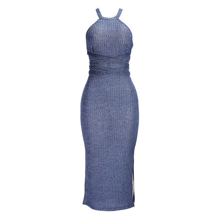 Robe moulante croisée sans bretelles à bretelles licou