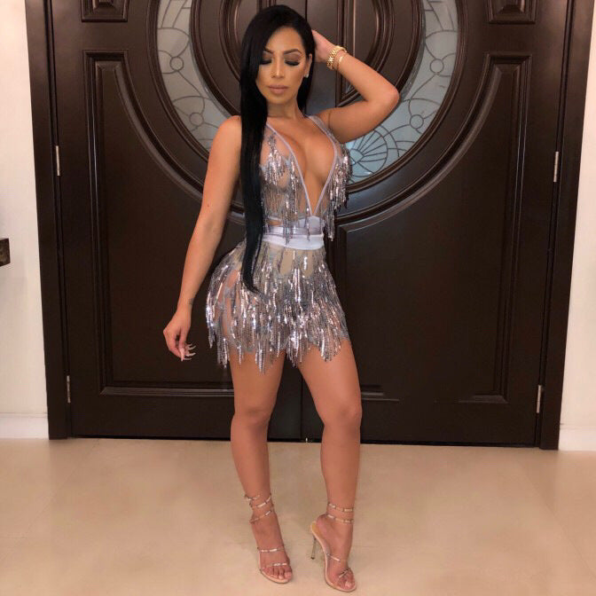 Robe sexy à paillettes dos nu