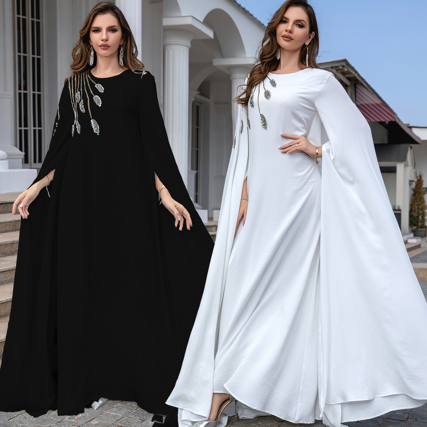 Túnica musulmana Abaya bordada para mujer, vestido de noche