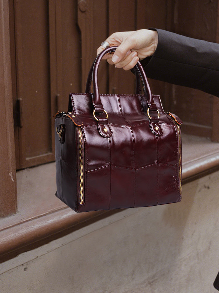 Bolso de hombro portátil multifuncional de cuero genuino