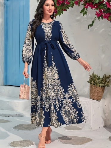 Robe longue imprimée à manches longues