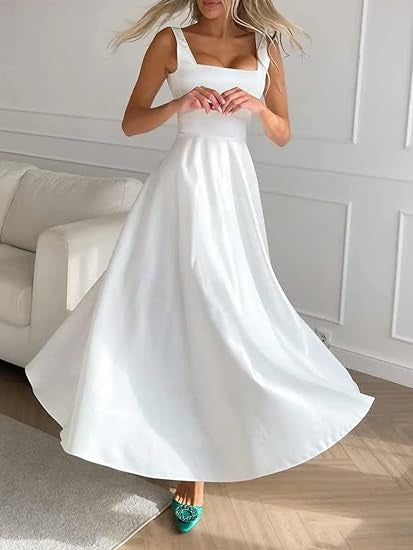 Robe corset longue sans manches à col carré pour femme