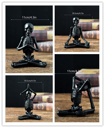 Adornos de resina para decoración de escritorio de terror de Halloween, modelado de características, esqueleto de calavera de yoga