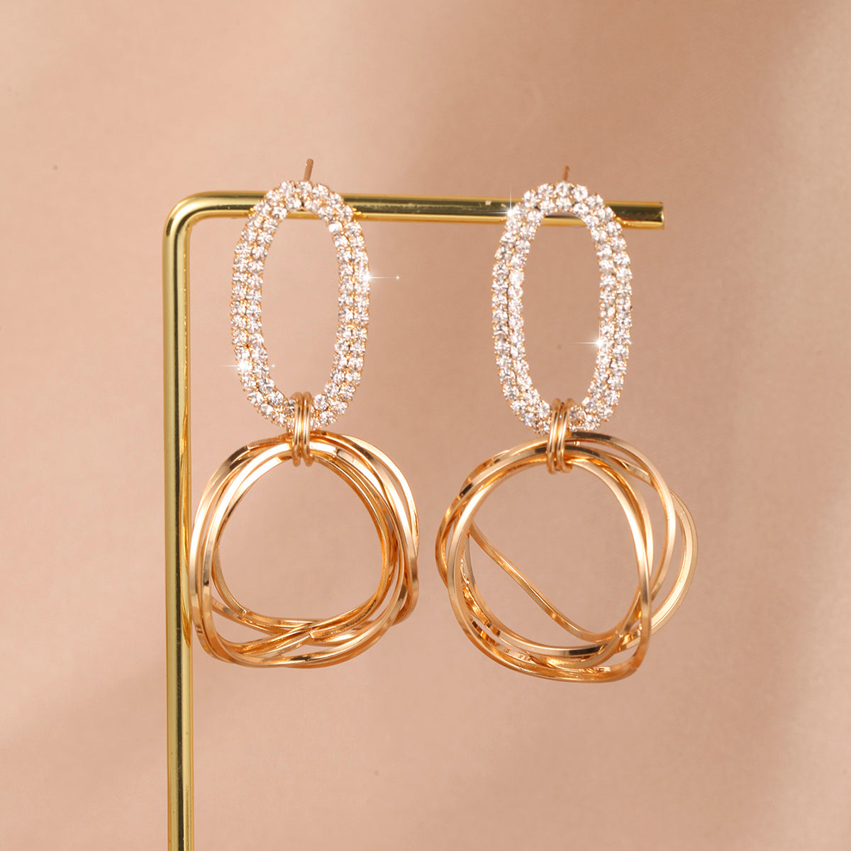 Pendientes de diseño geométrico coreano, pendientes circulares irregulares de metal hueco ovalado, pendientes modernos y versátiles