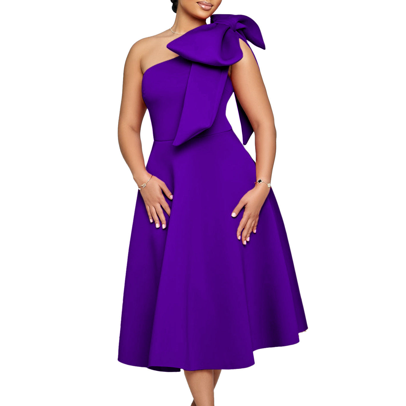 Nouvelle robe de soirée à la mode avec nœud oblique et épaules dénudées, grande robe trapèze africaine