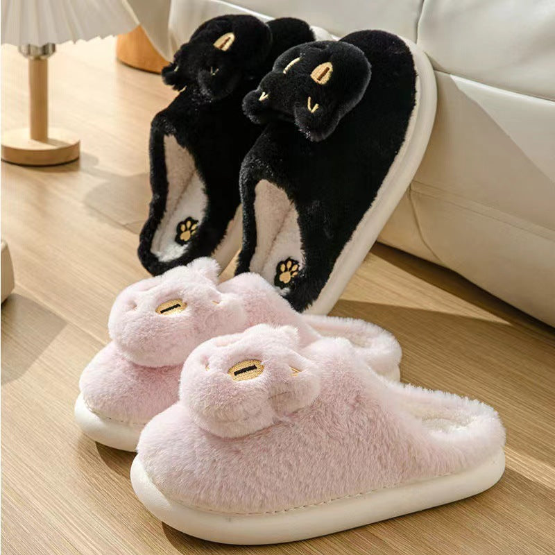 Chaussons en coton pour chat, doux, confortables et chauds, à enfiler, pour la maison, mignons, en forme de tête de chat, pour l'hiver