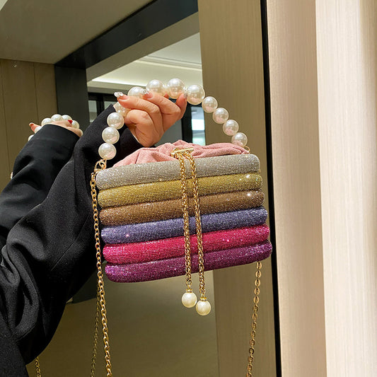Bolso de cena de mano con perlas de estilo clásico cruzado para mujer Ins de un solo hombro a la moda