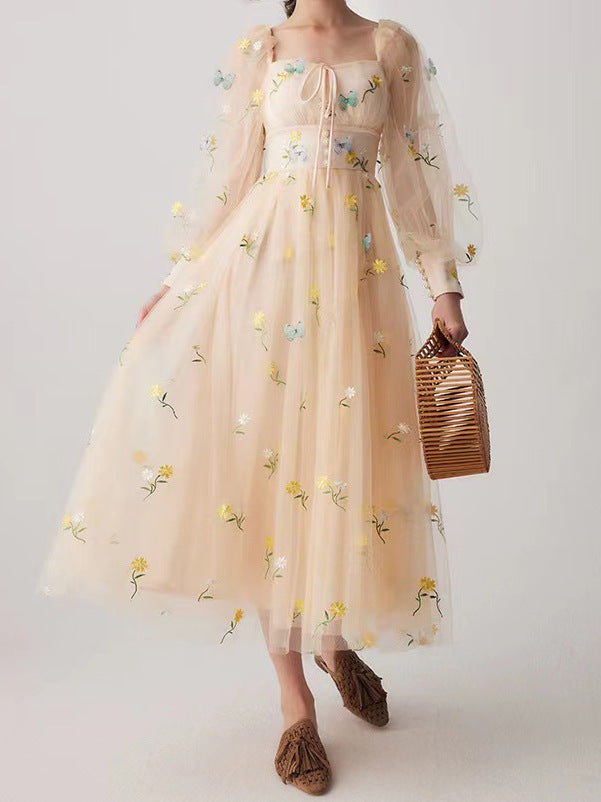 Women's Three-dimensional Butterfly Floral Embroidered Mesh Dress