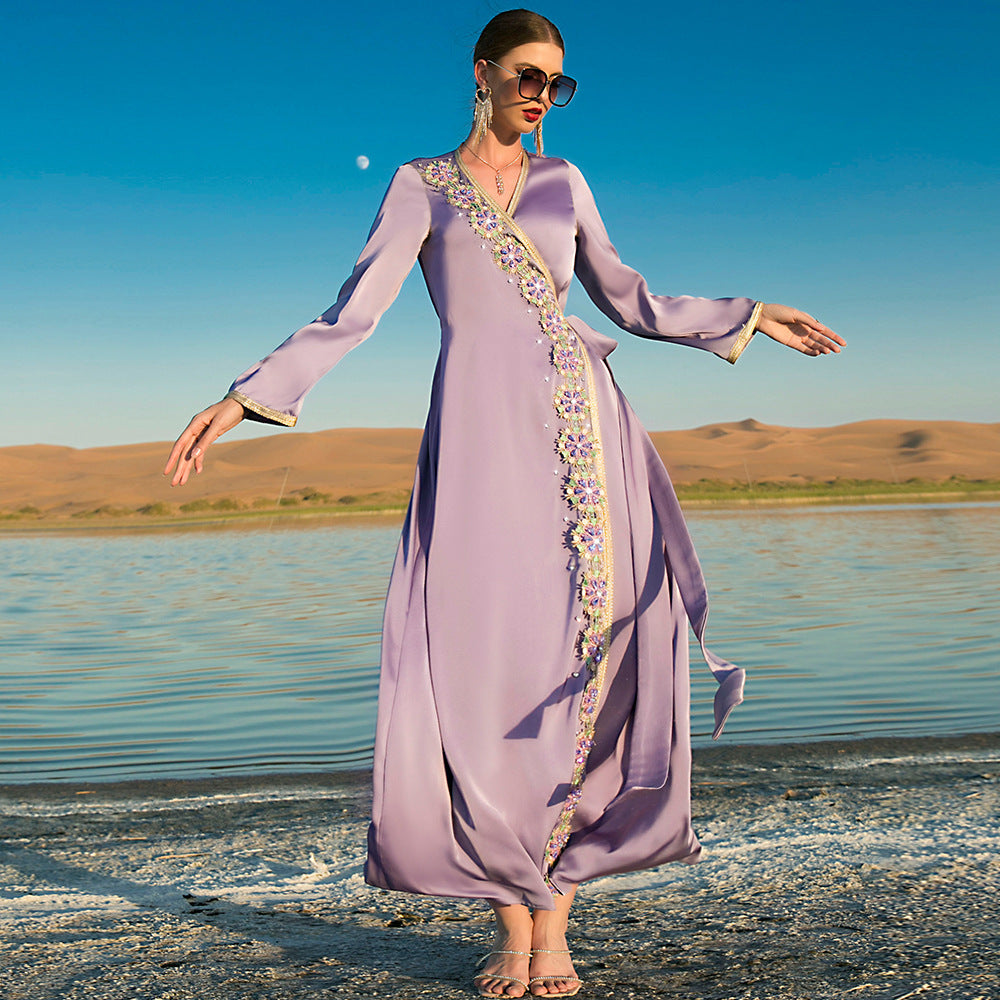 Fog Purple Hand Sewn Diamond Dress