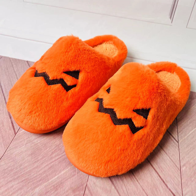 Chaussons mignons en forme de citrouille pour Halloween, pantoufles d'hiver chaudes en peluche pour chambre à coucher, pantoufles décontractées, confortables et douillettes pour l'intérieur
