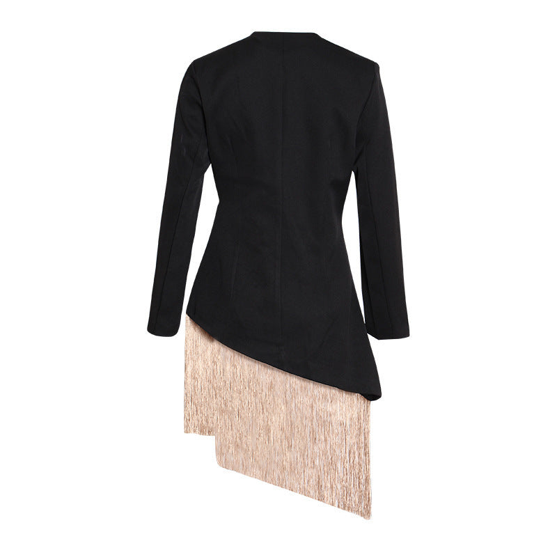 Veste de costume jacquard à franges diagonales irrégulières pour femme