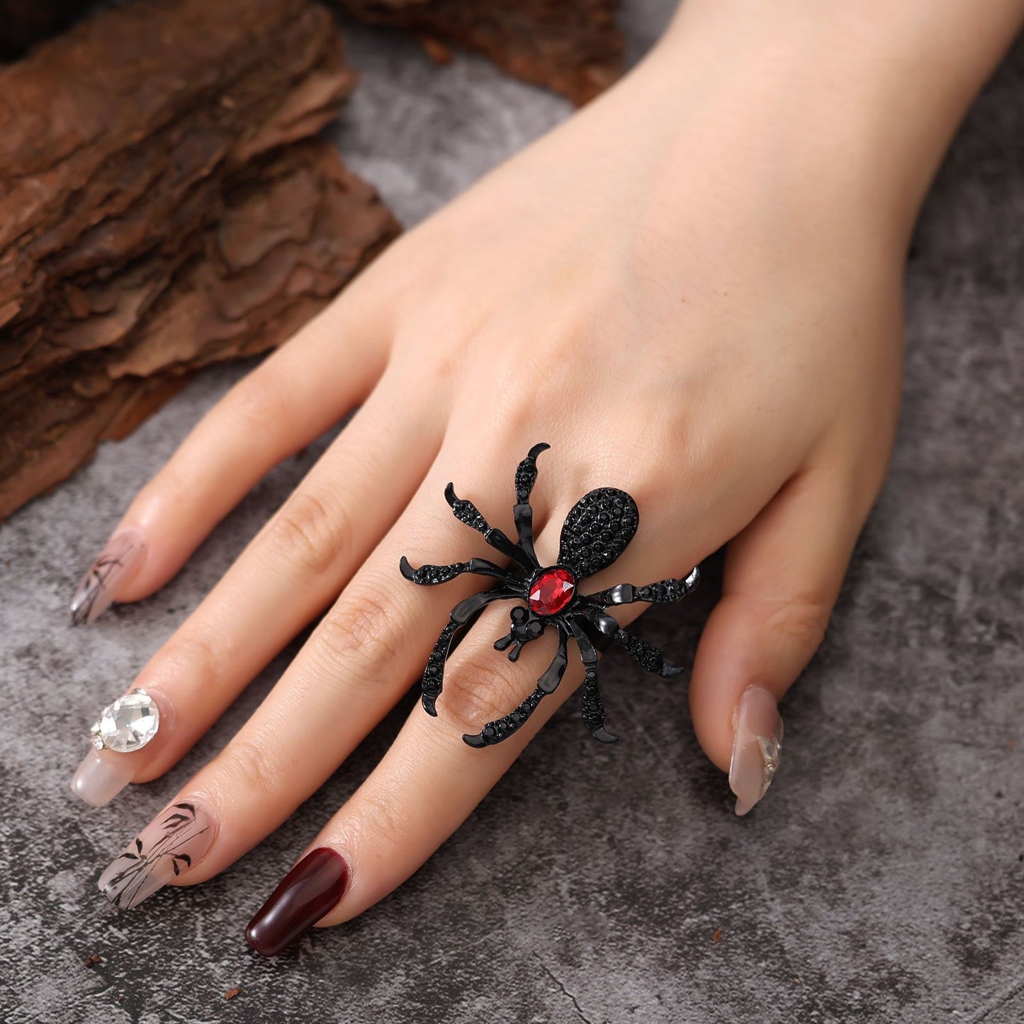 Anillo de araña de Halloween con diamantes de imitación, personalidad, anillos abiertos de moda para mujeres, accesorios de joyería