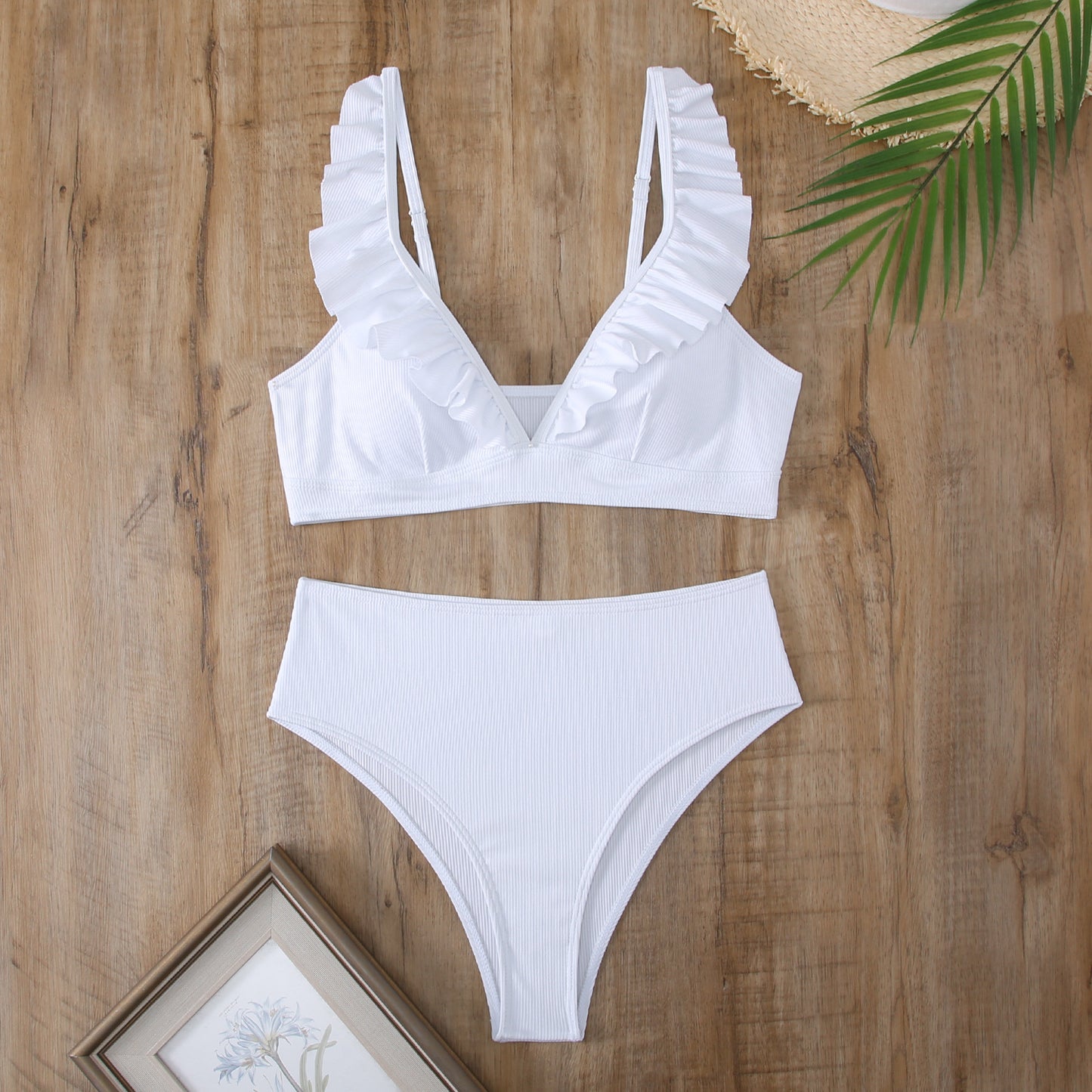 Bikini fendu à rayures, frais et rétro, petite poitrine